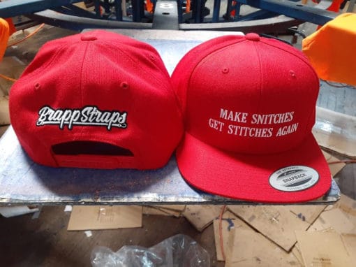 Make Snitches Get Stitches Again Snapback Hat by Brapp Straps